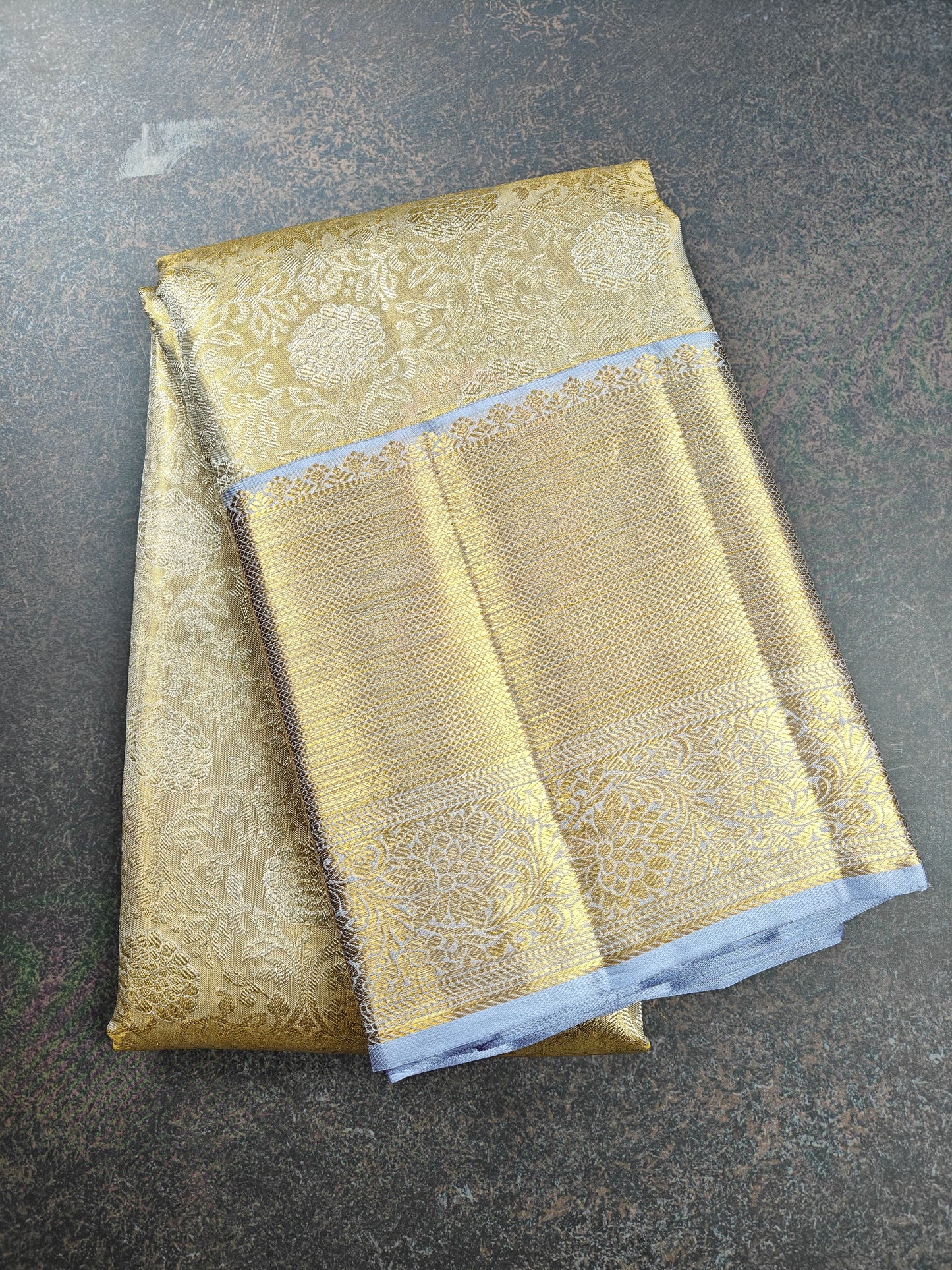 Geometric Symmetry - Handwoven Pure Silk Tissue Saree with Brocades