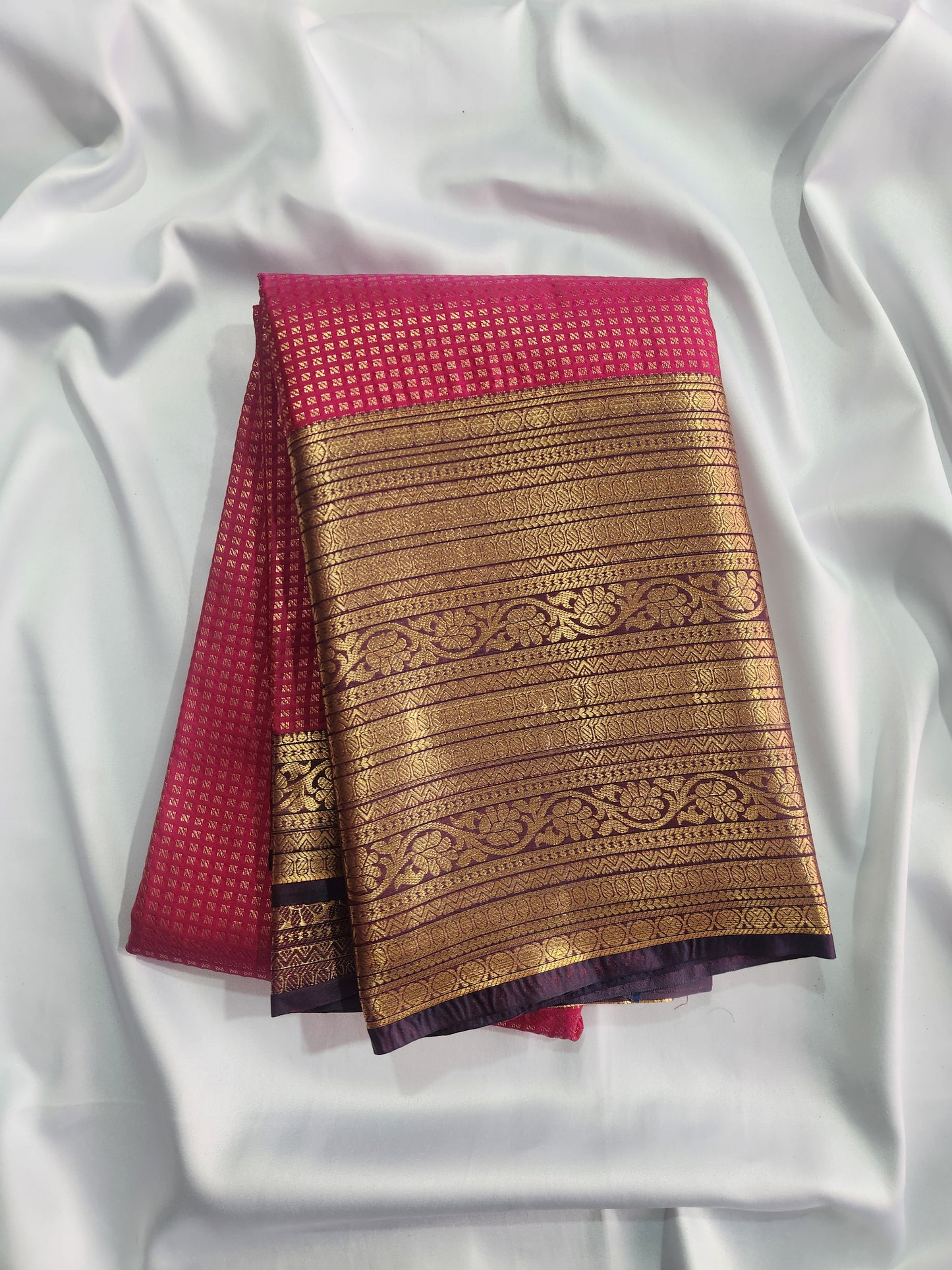 Checkered Weave - Kancheevaram semi-silk saree