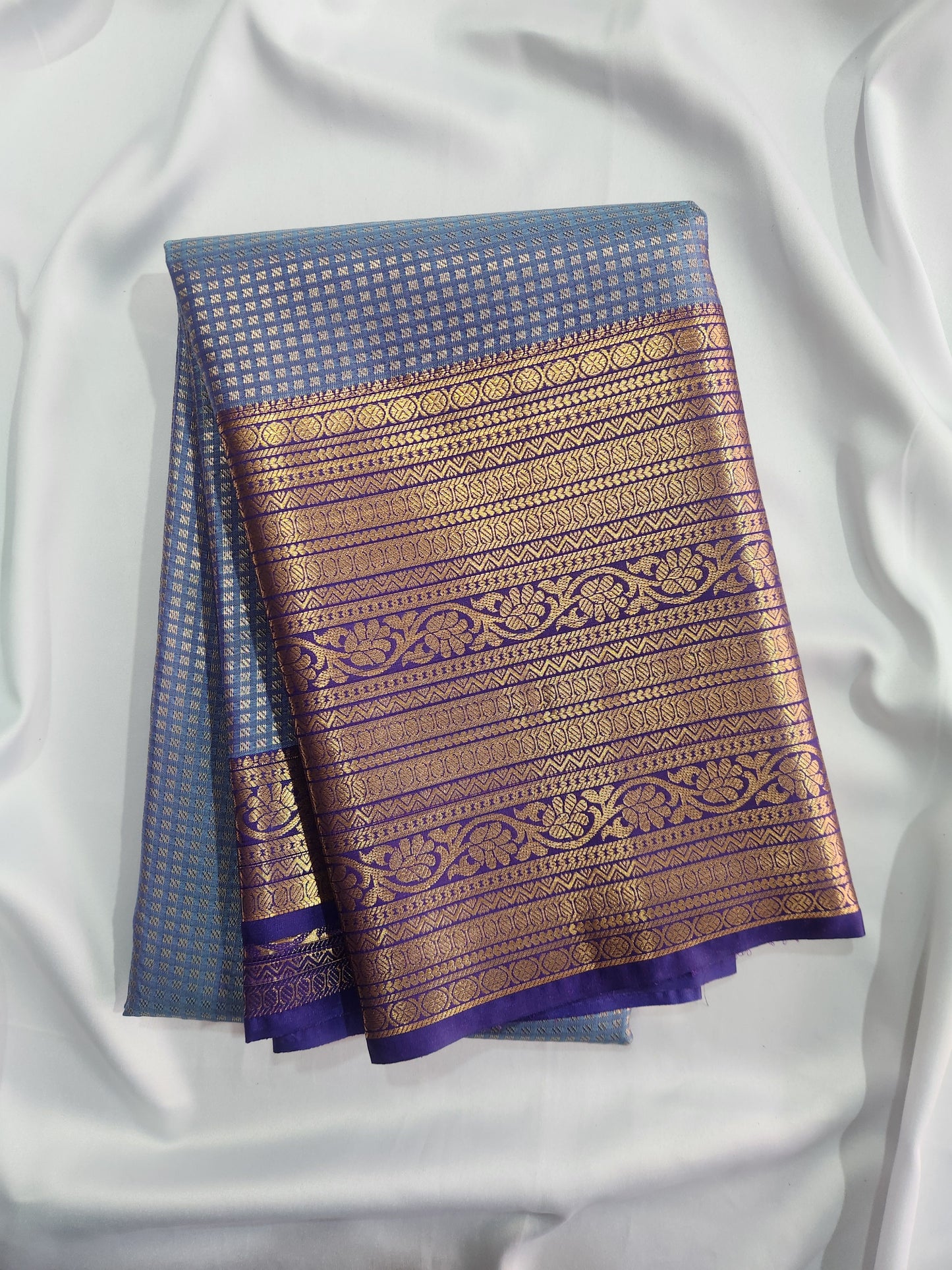 Checkered Weave - Kancheevaram semi-silk saree