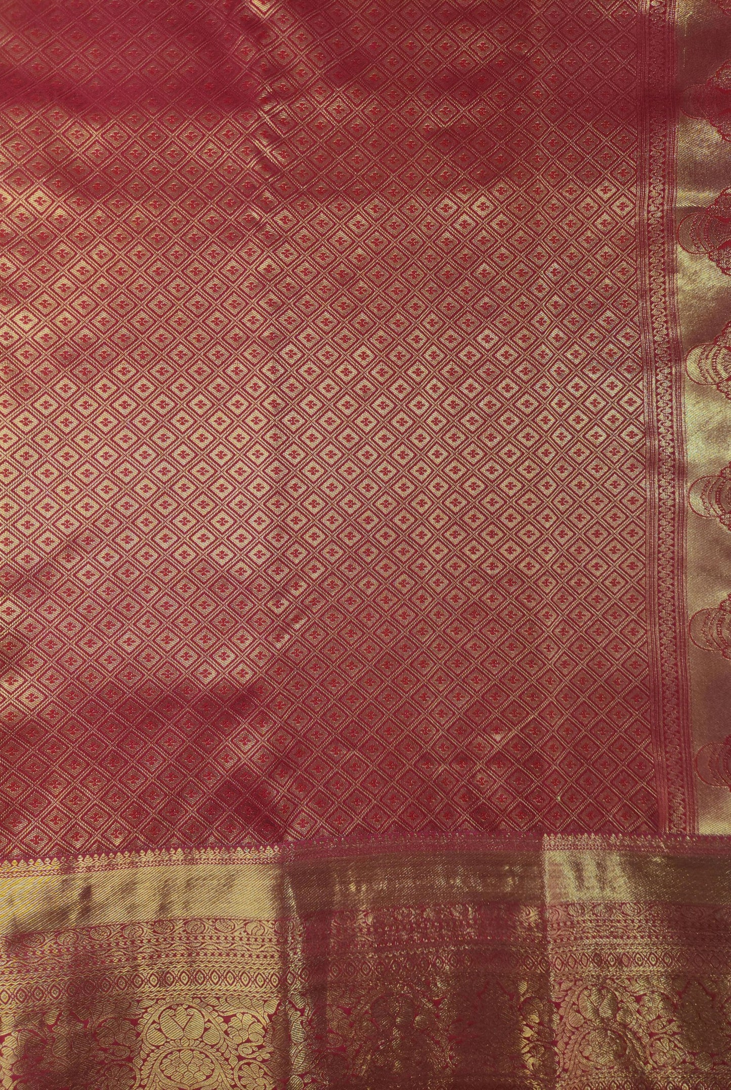 Golden groove - Kancheevaram semi-silk saree with motifs all over