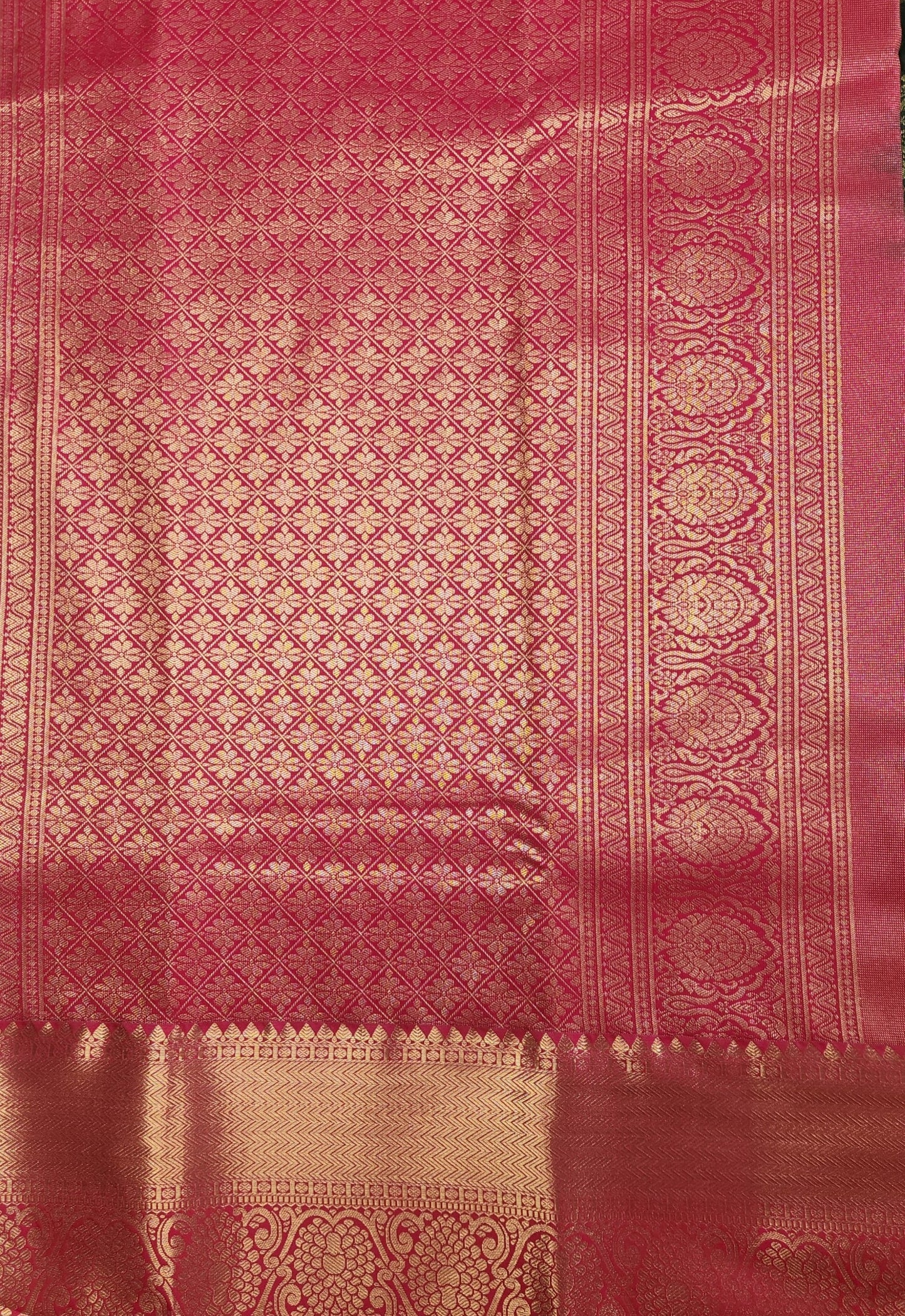 Golden groove - Kancheevaram semi-silk saree with motifs all over