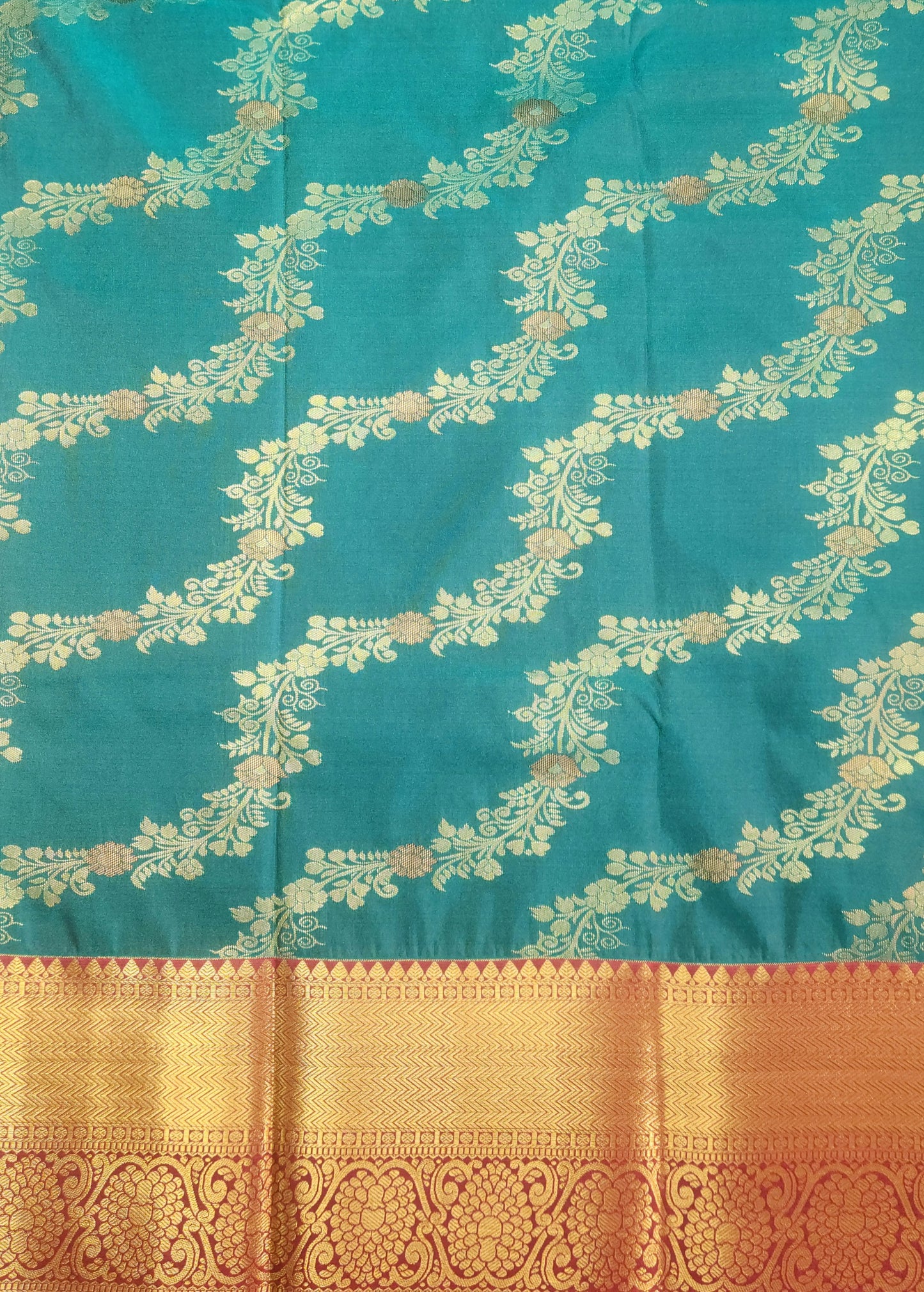 Golden groove - Kancheevaram semi-silk saree with motifs all over