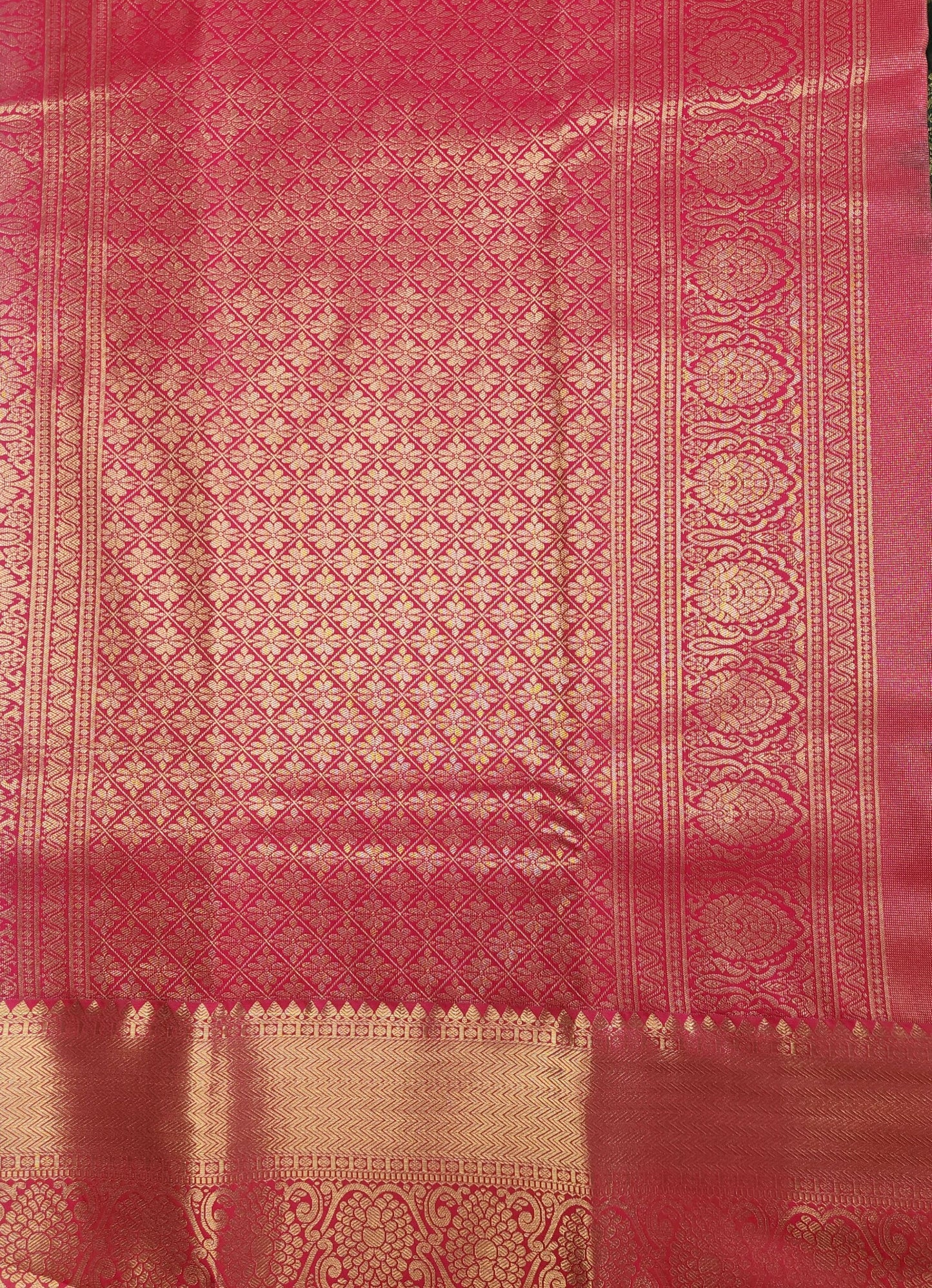 Golden groove - Kancheevaram semi-silk saree with motifs all over