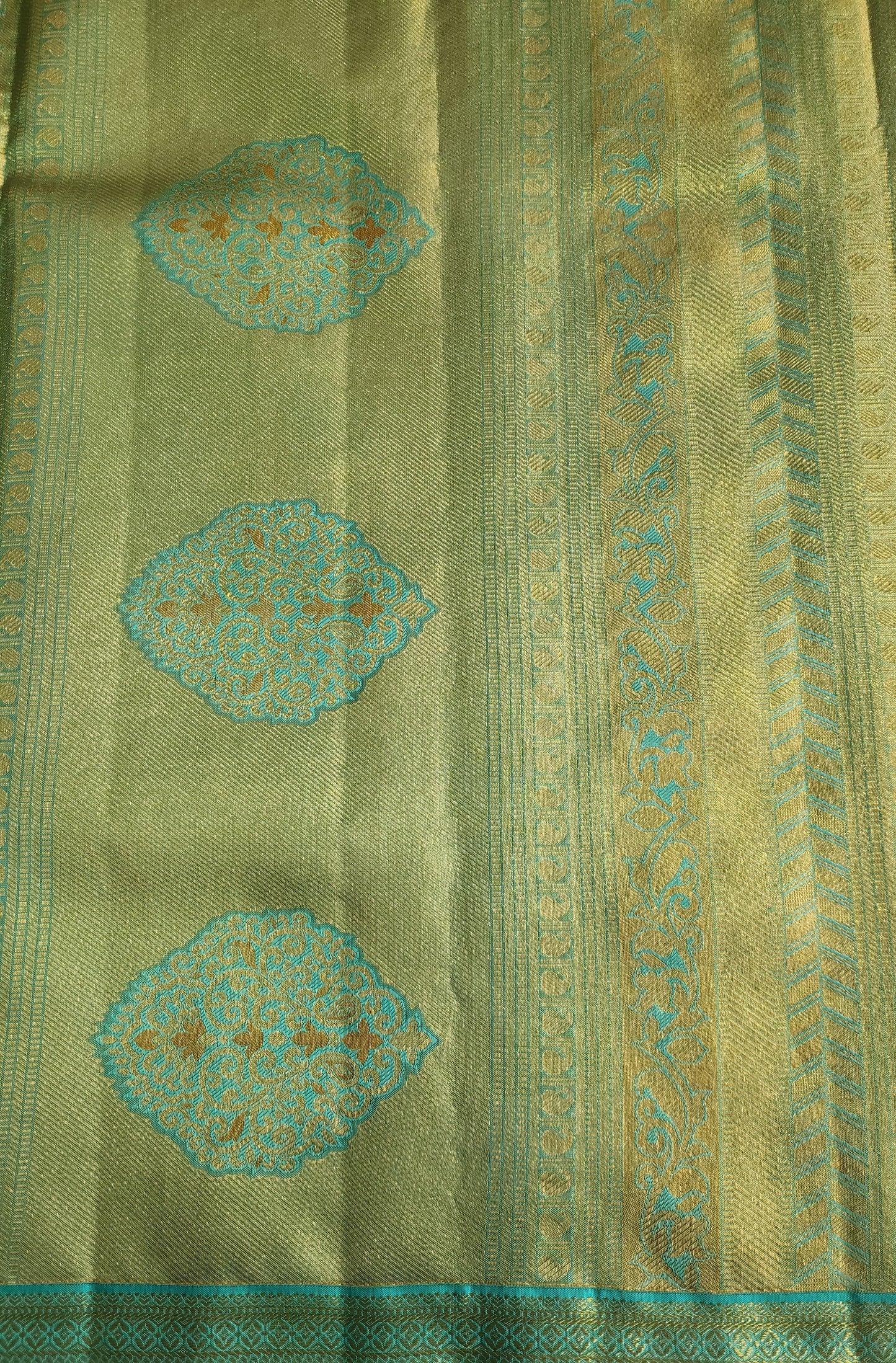 Geometric Symmetry - Handwoven Pure Silk Tissue Saree with Brocades