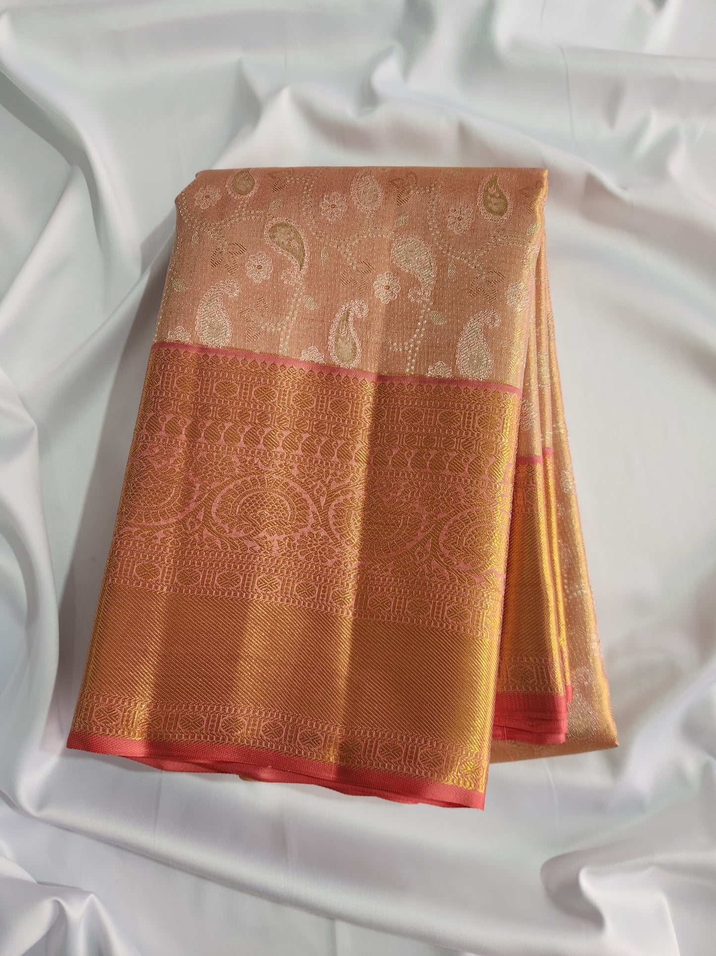 Geometric Symmetry - Handwoven Pure Silk Tissue Saree with Brocades
