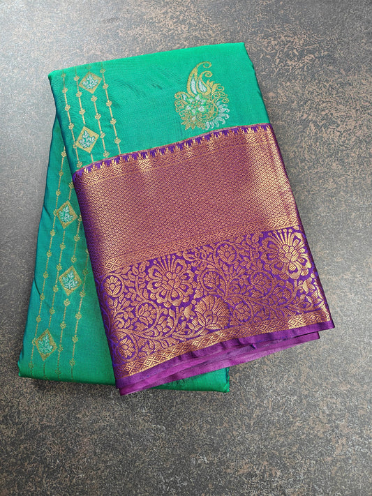 Peacock Symphony -  Kancheevaram semi-silk