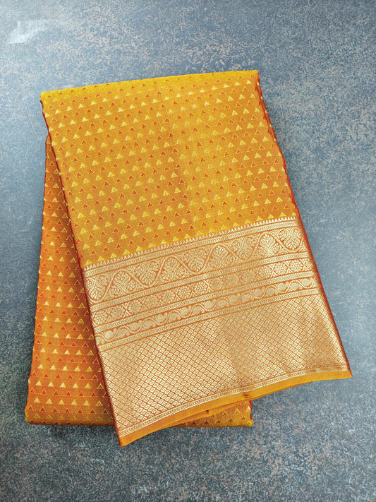 Pure Kancheevaram Silk Saree with triangle checkered pattern