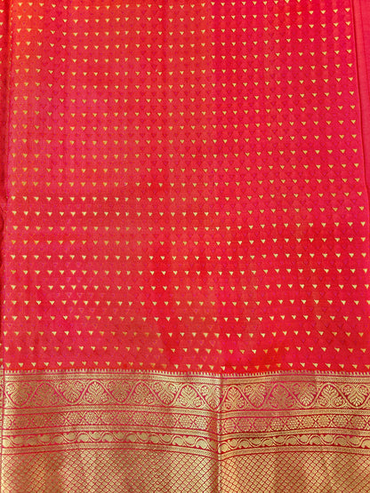 Pure Kancheevaram Silk Saree with triangle checkered pattern