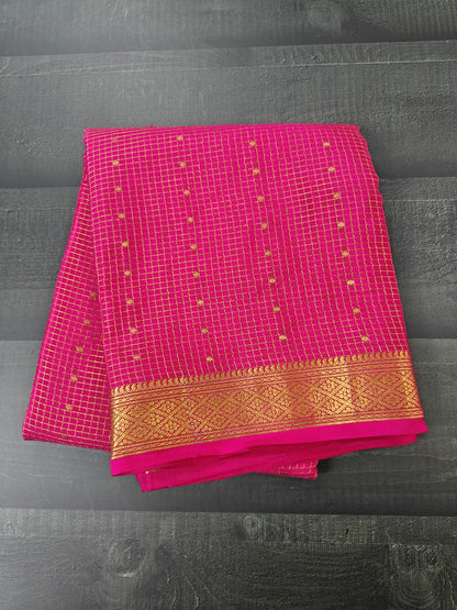 Golden Grid Elegance - Pure Crepe 100grams saree