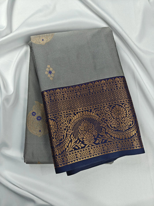 Kancheevaram semi silk saree with golden brocades
