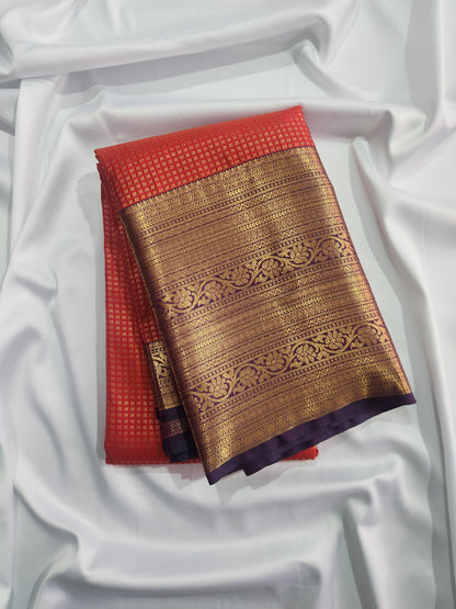 Checkered Weave - Kancheevaram semi-silk saree