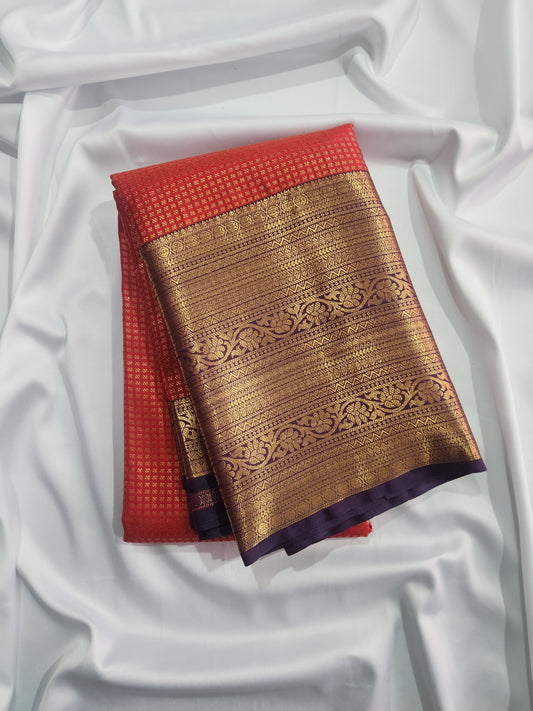 Checkered Weave - Kancheevaram semi-silk saree