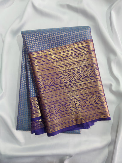 Checkered Weave - Kancheevaram semi-silk saree
