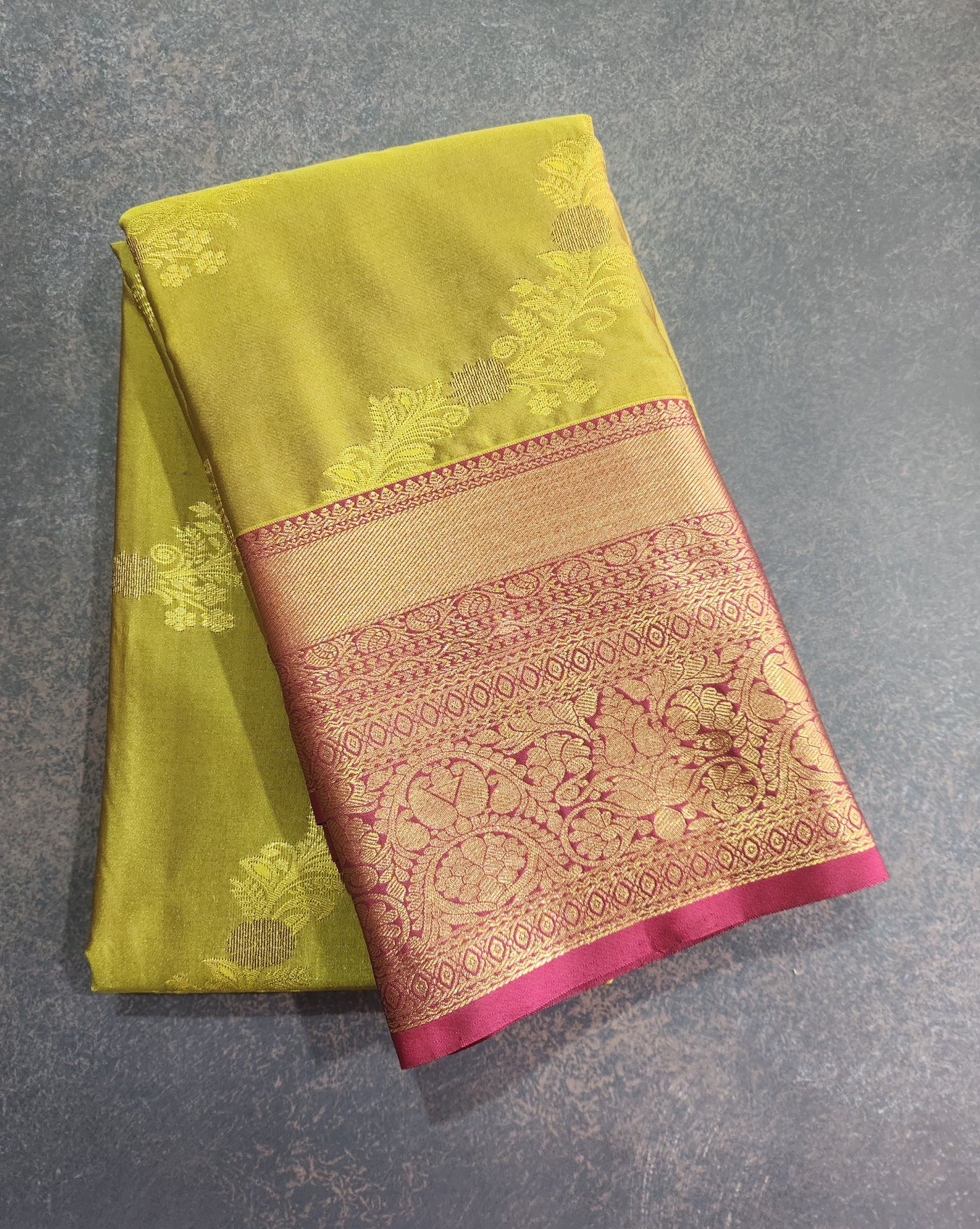 Golden groove - Kancheevaram semi-silk saree with motifs all over