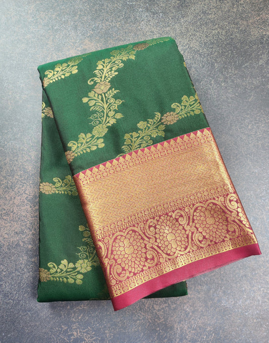 Golden groove - Kancheevaram semi-silk saree with motifs all over
