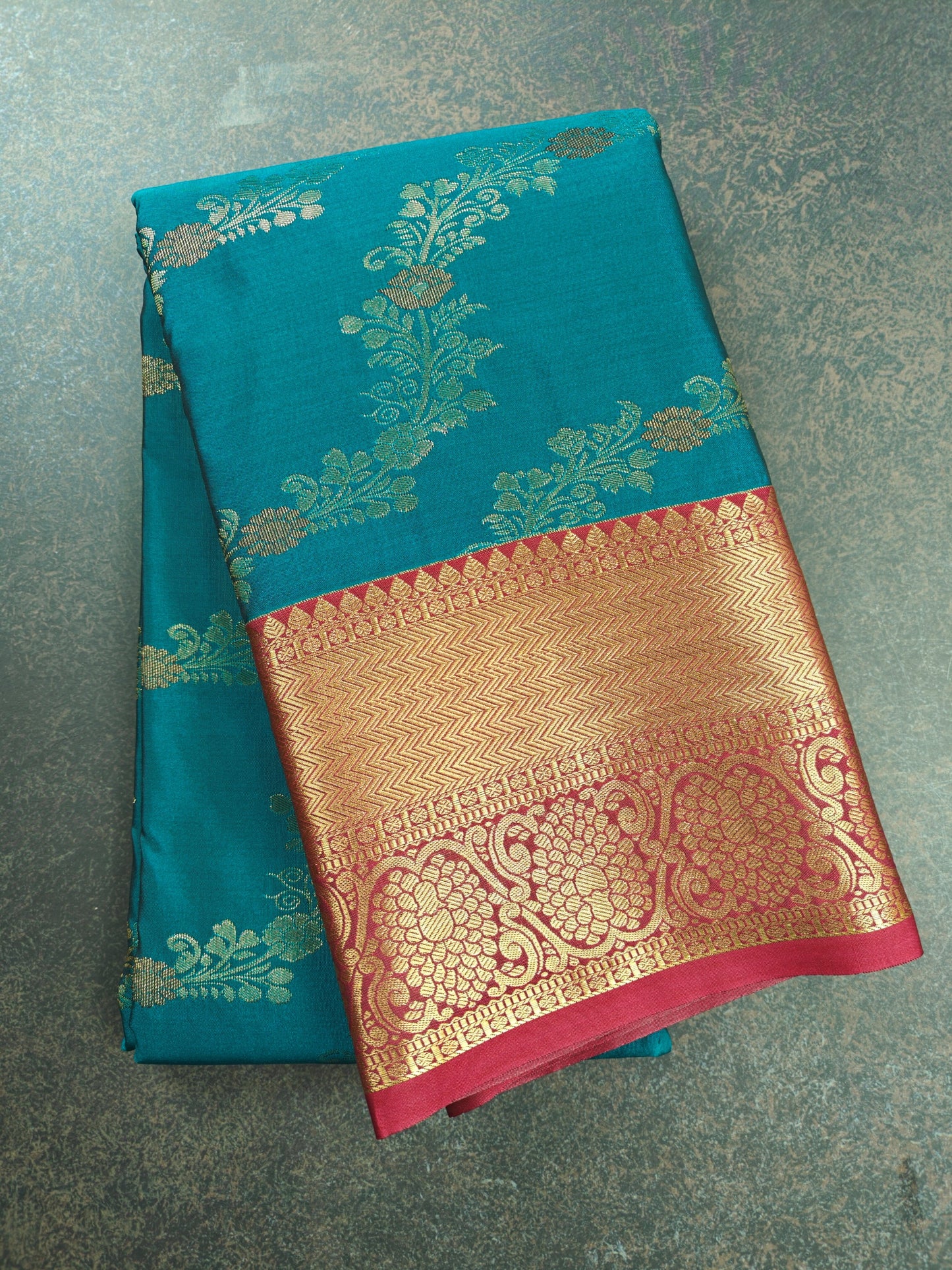 Golden groove - Kancheevaram semi-silk saree with motifs all over