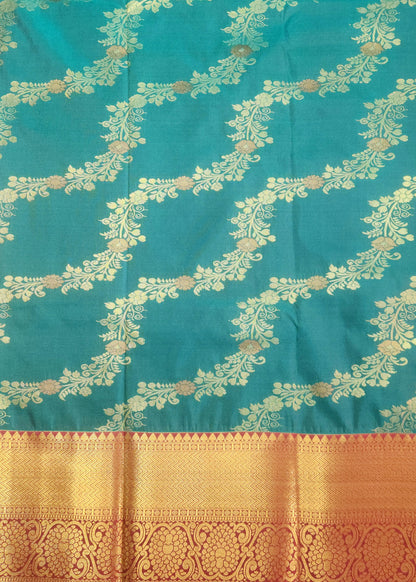 Golden groove - Kancheevaram semi-silk saree with motifs all over