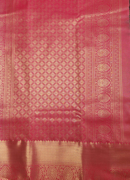 Golden groove - Kancheevaram semi-silk saree with motifs all over