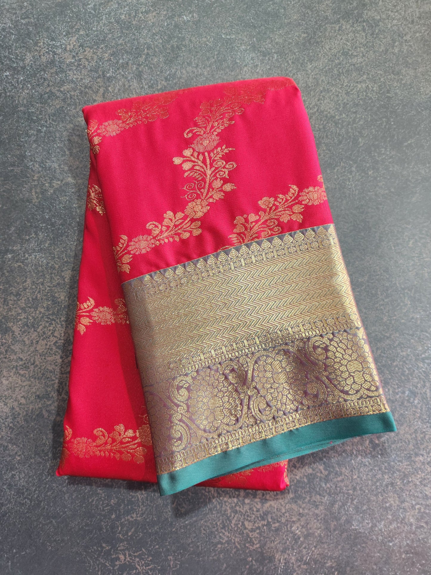 Golden groove - Kancheevaram semi-silk saree with motifs all over