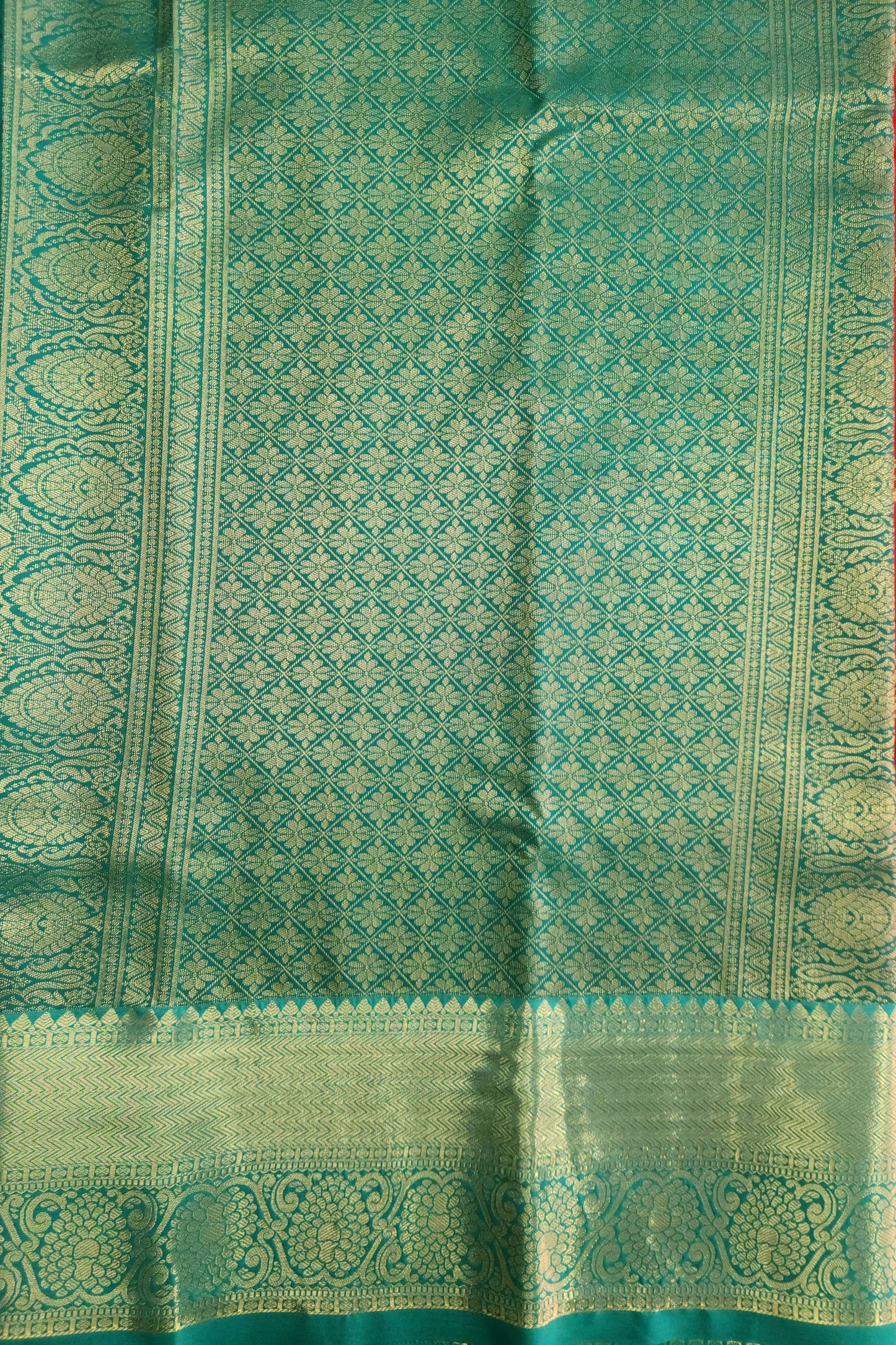Golden groove - Kancheevaram semi-silk saree with motifs all over