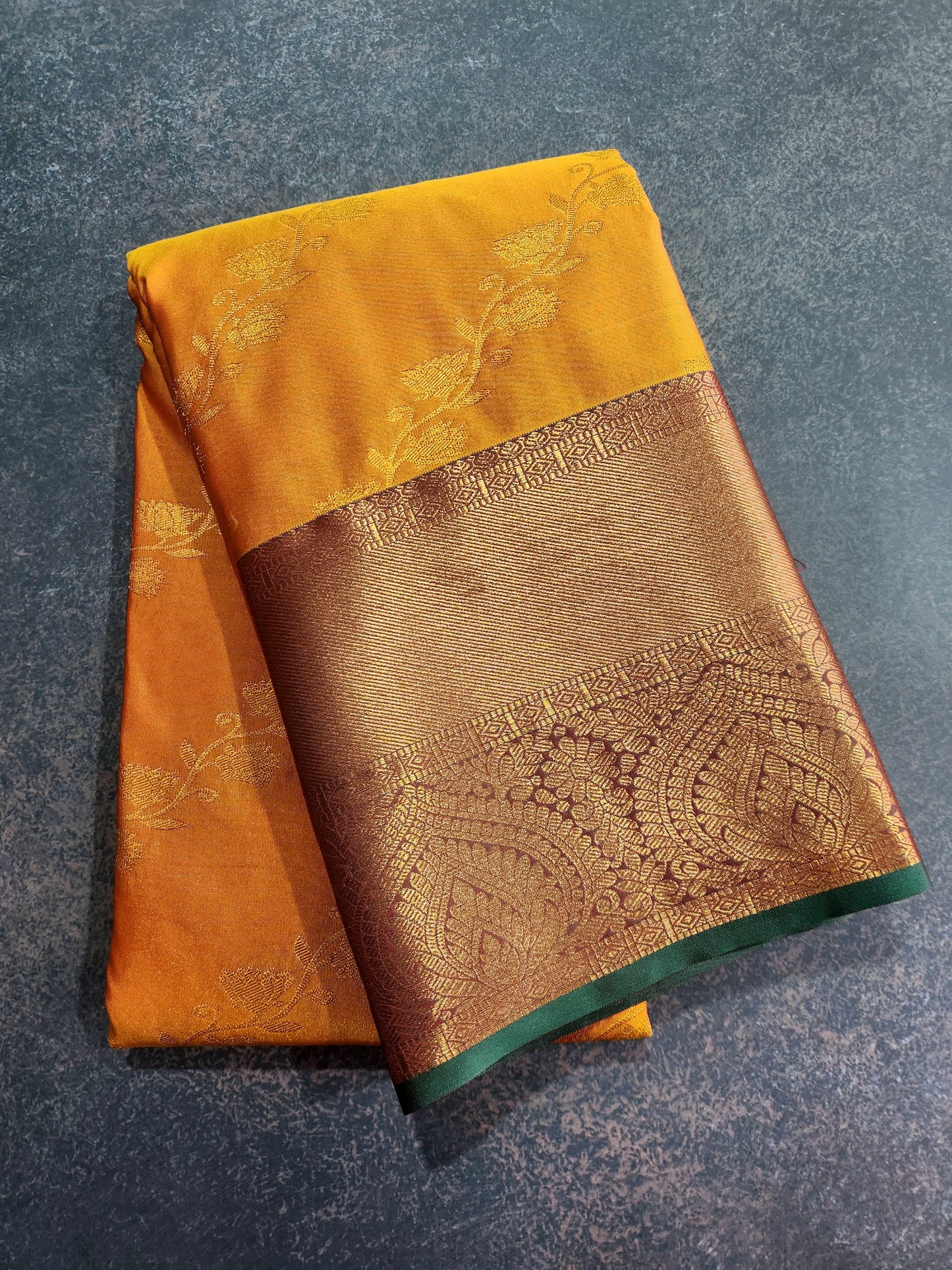 Golden groove - Kancheevaram semi-silk saree with motifs all over