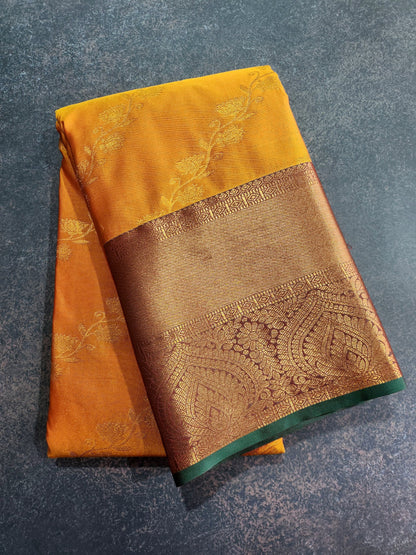 Golden groove - Kancheevaram semi-silk saree with motifs all over