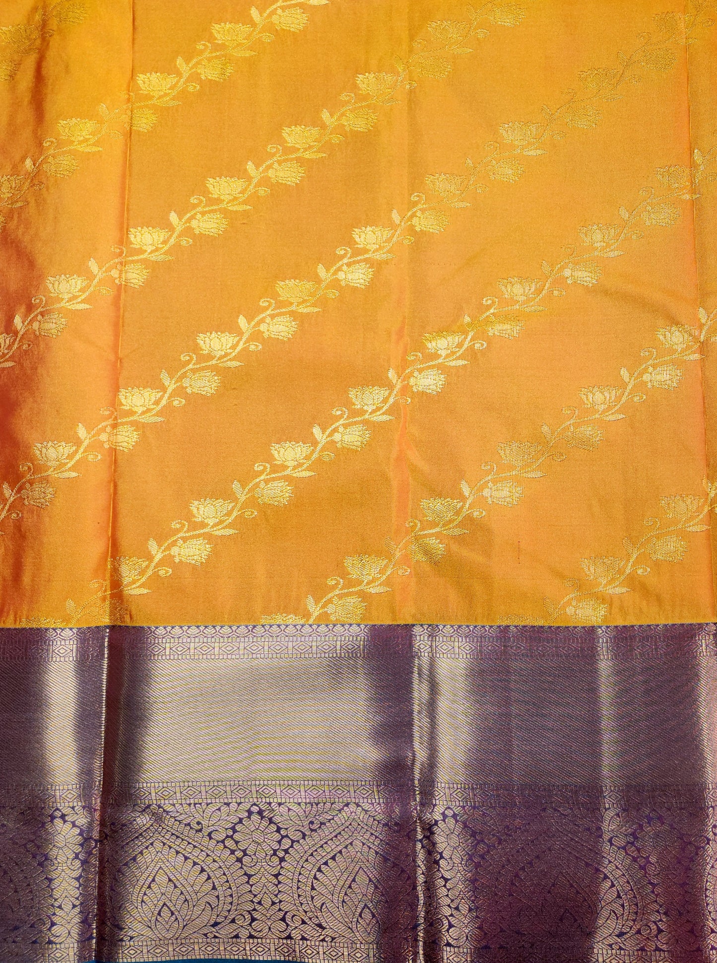 Golden groove - Kancheevaram semi-silk saree with motifs all over