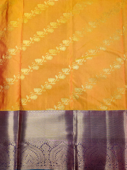 Golden groove - Kancheevaram semi-silk saree with motifs all over