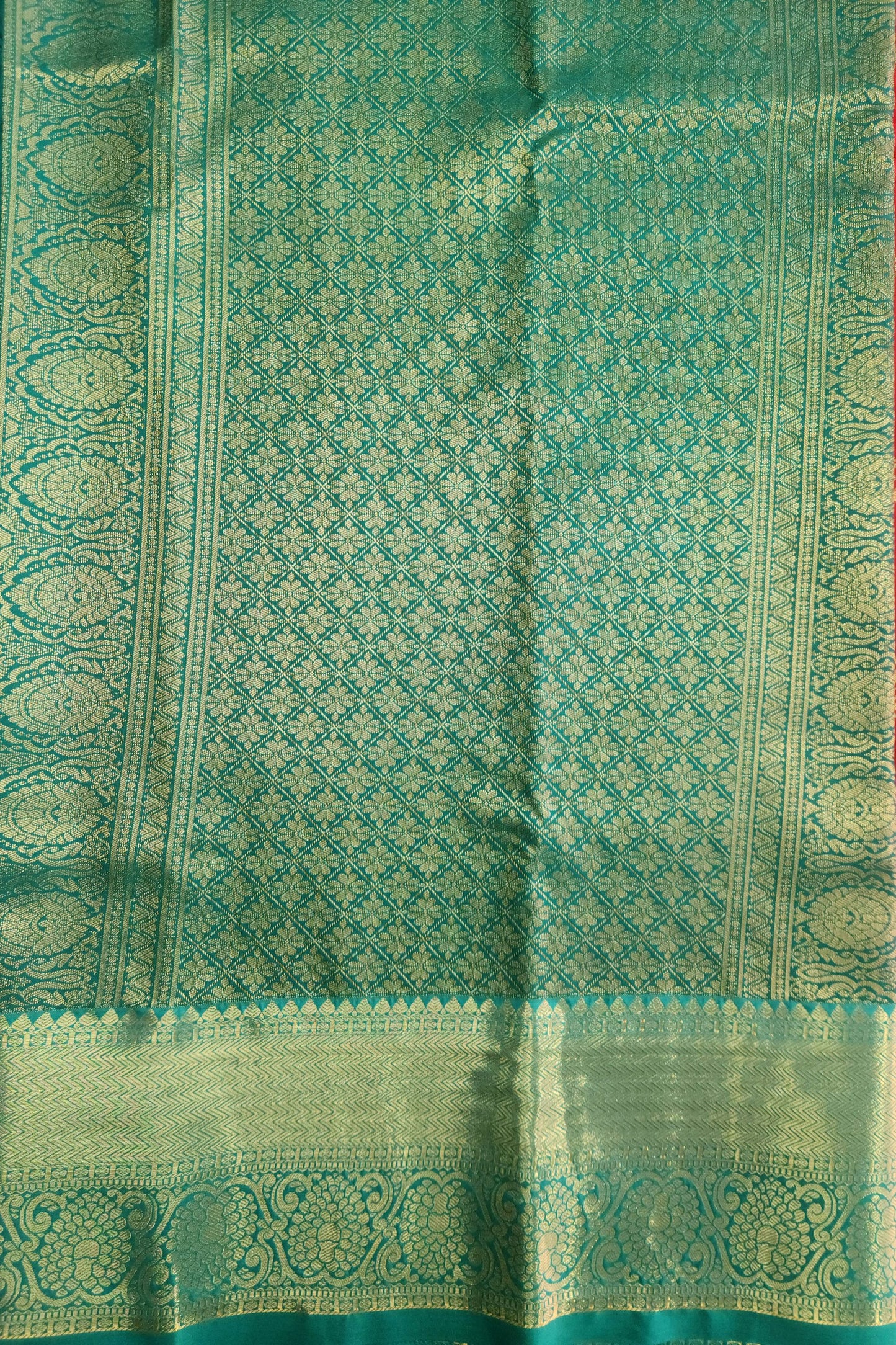 Golden groove - Kancheevaram semi-silk saree with motifs all over