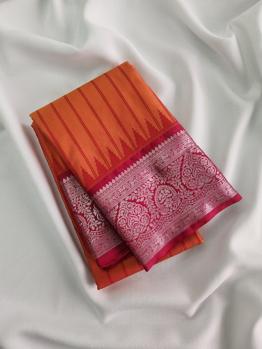 Temple Radiance - Kancheevaram semi-silk saree with contrasting pallu