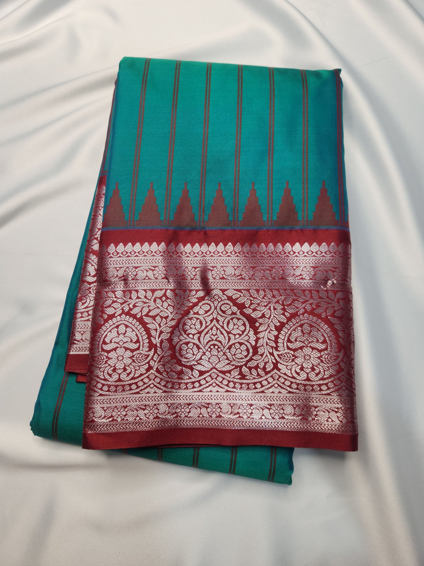 Temple Radiance - Kancheevaram semi-silk saree with contrasting pallu