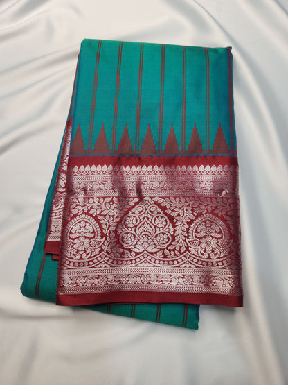 Temple Radiance - Kancheevaram semi-silk saree with contrasting pallu