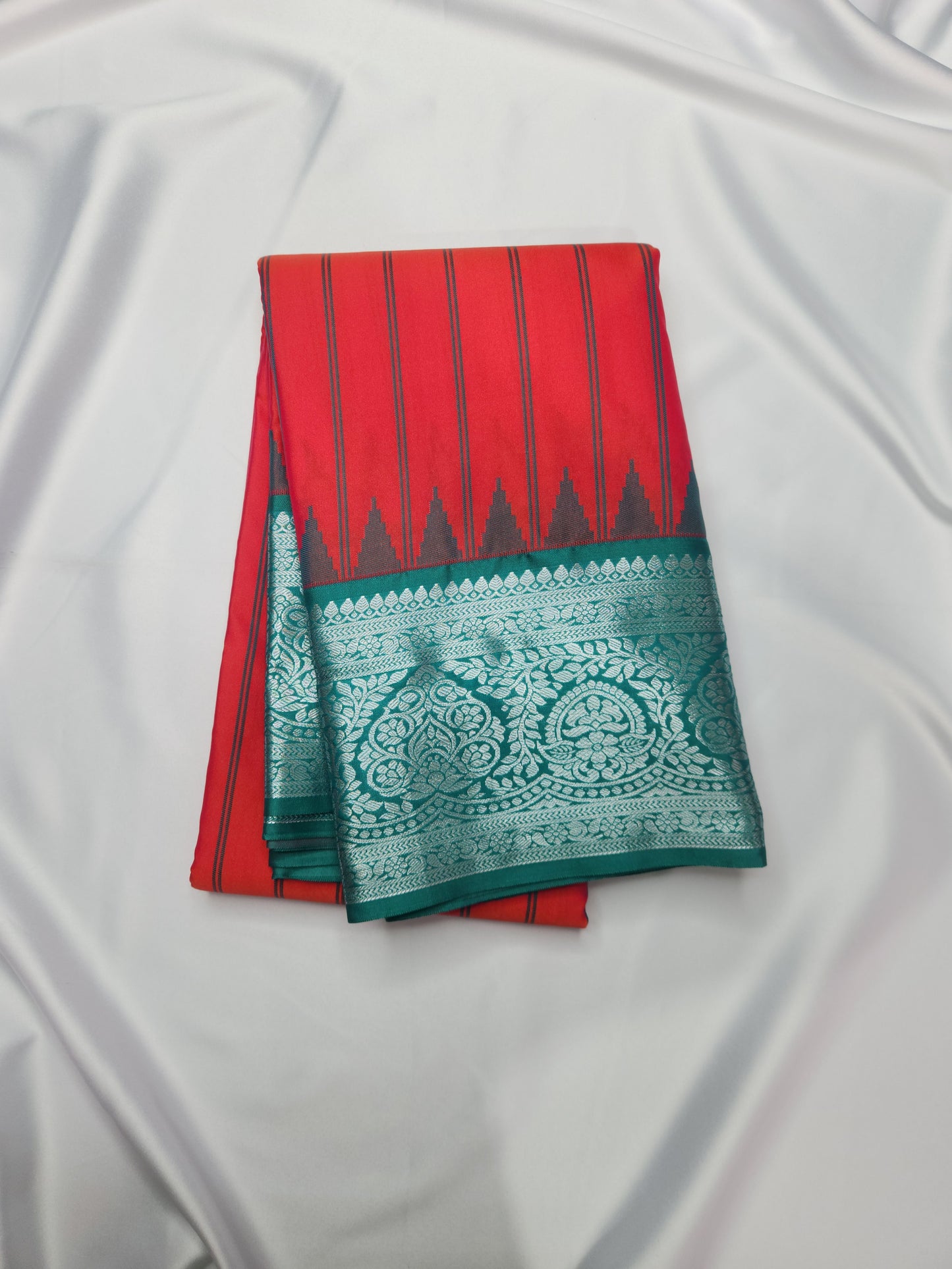Temple Radiance - Kancheevaram semi-silk saree with contrasting pallu