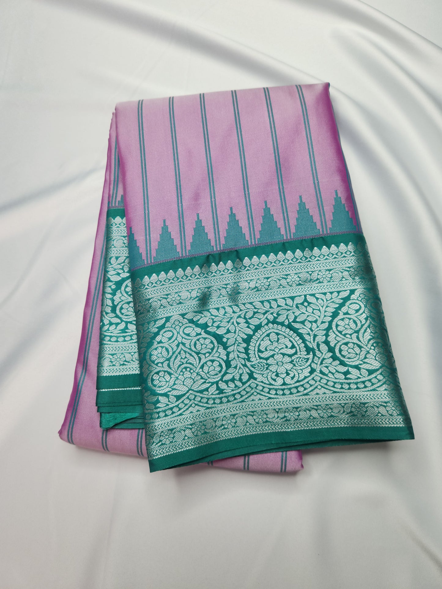 Temple Radiance - Kancheevaram semi-silk saree with contrasting pallu