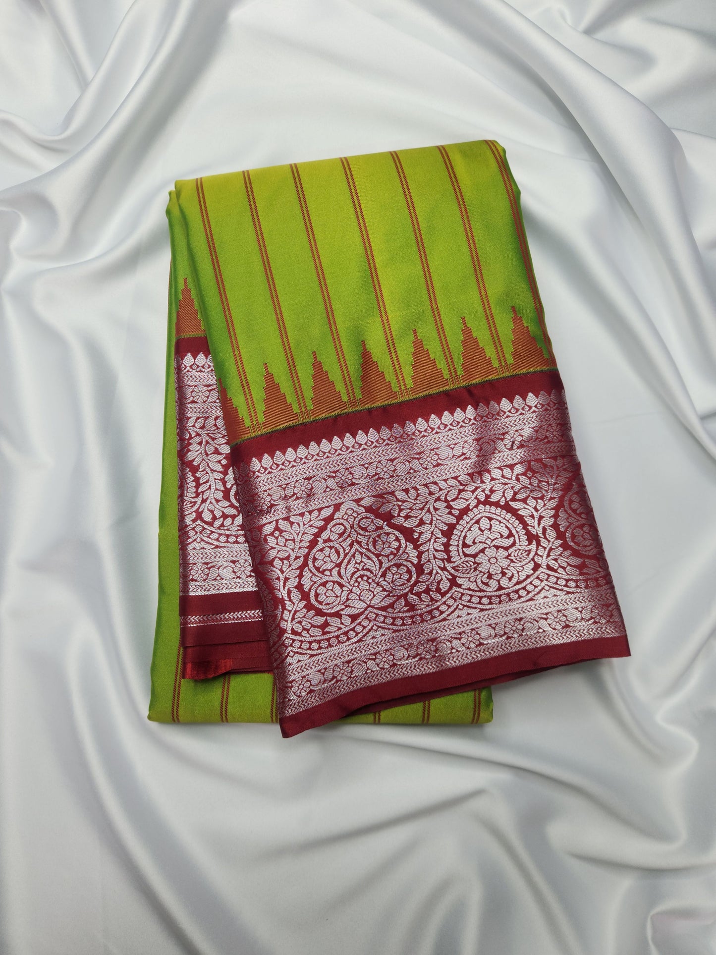 Temple Radiance - Kancheevaram semi-silk saree with contrasting pallu