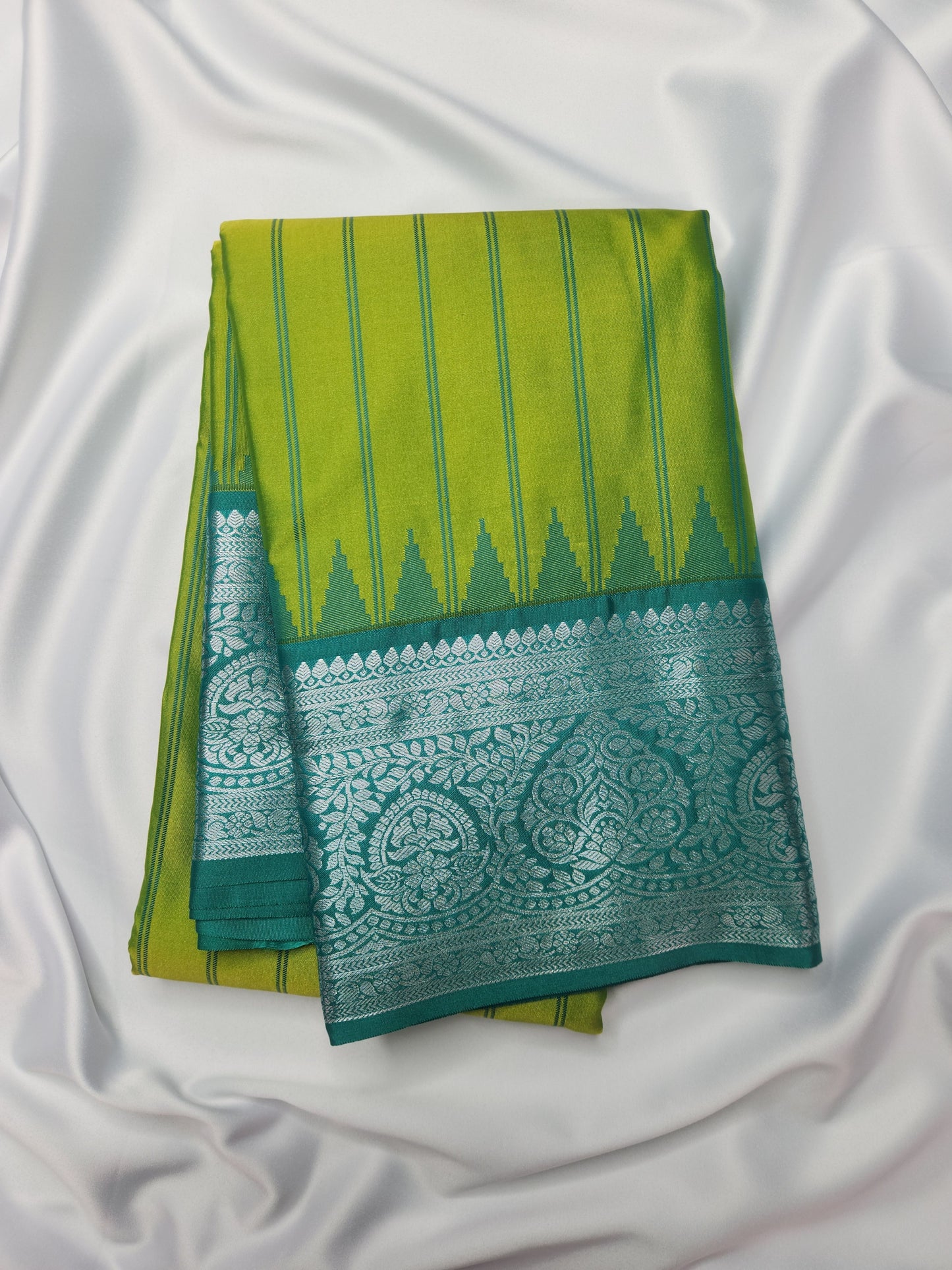Temple Radiance - Kancheevaram semi-silk saree with contrasting pallu