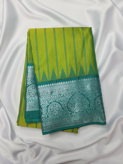 Temple Radiance - Kancheevaram semi-silk saree with contrasting pallu
