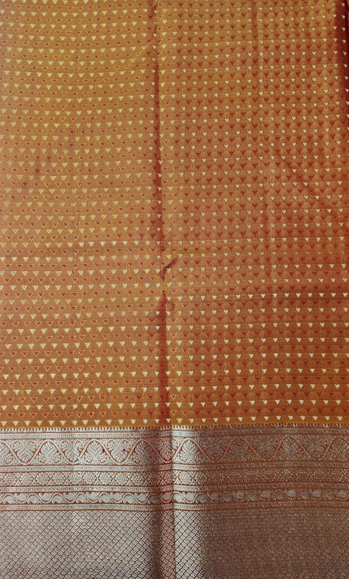 Pure Kancheevaram Silk Saree with triangle checkered pattern