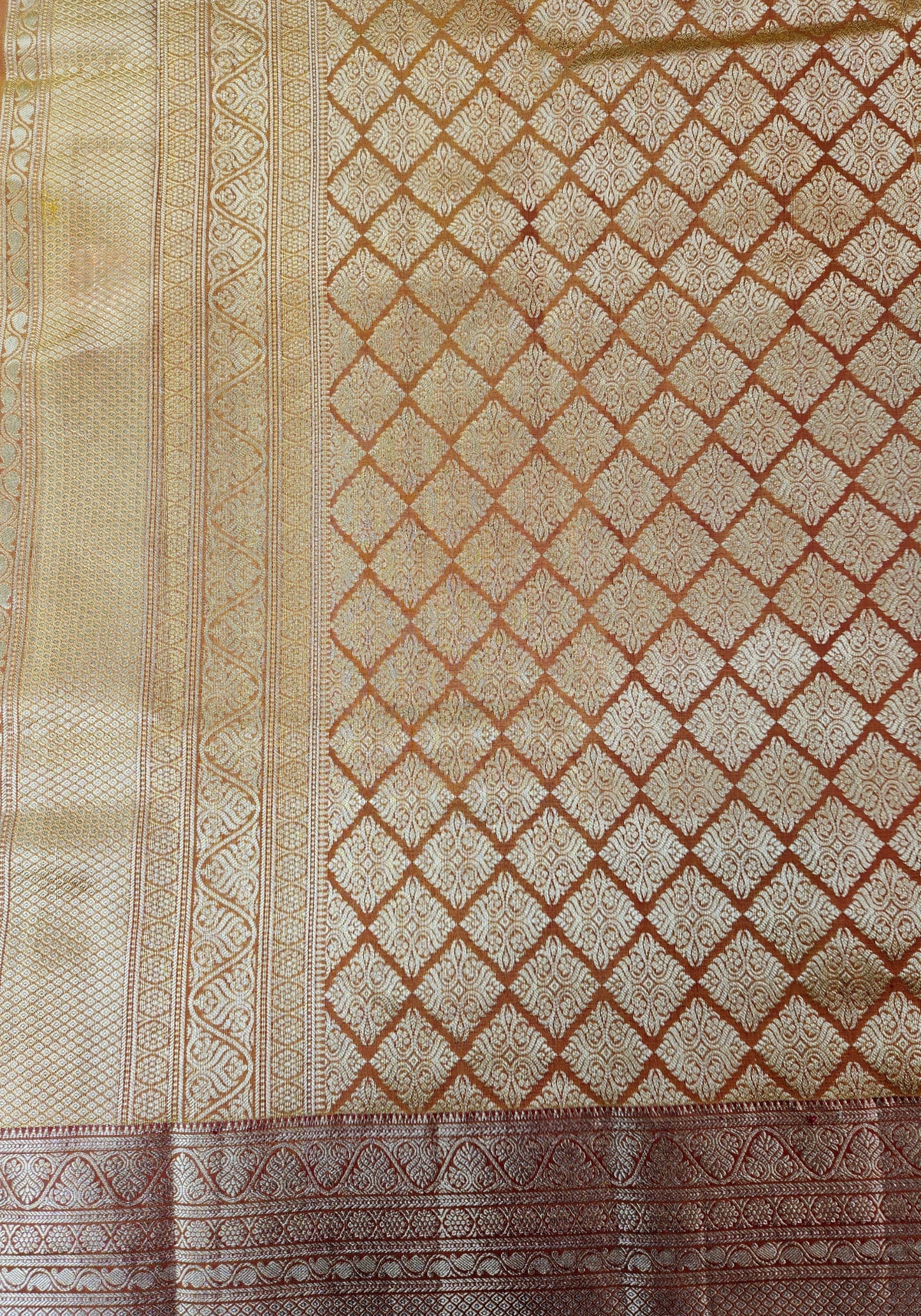 Pure Kancheevaram Silk Saree with triangle checkered pattern