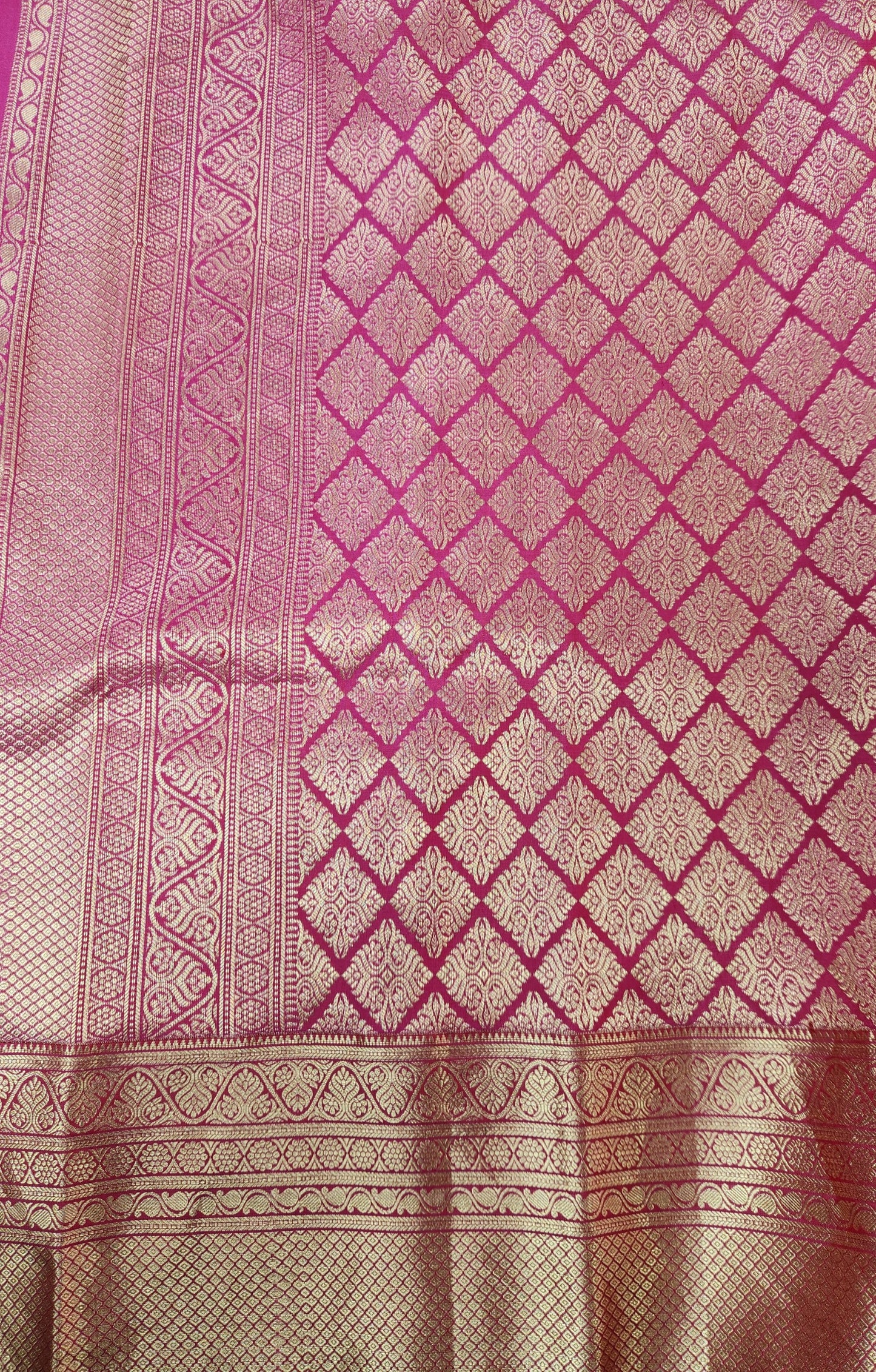 Pure Kancheevaram Silk Saree with triangle checkered pattern
