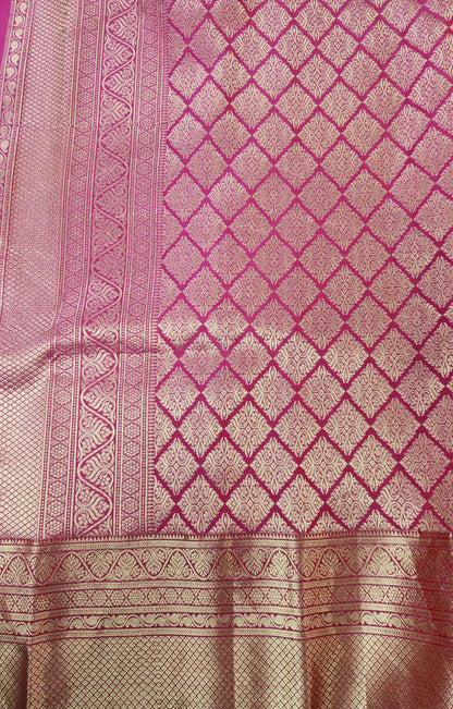 Pure Kancheevaram Silk Saree with triangle checkered pattern