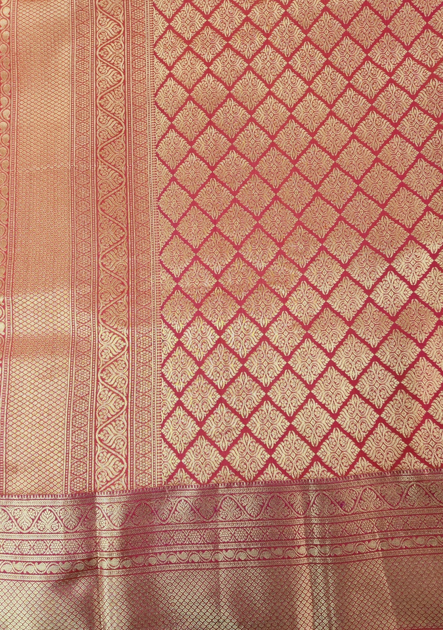 Pure Kancheevaram Silk Saree with triangle checkered pattern
