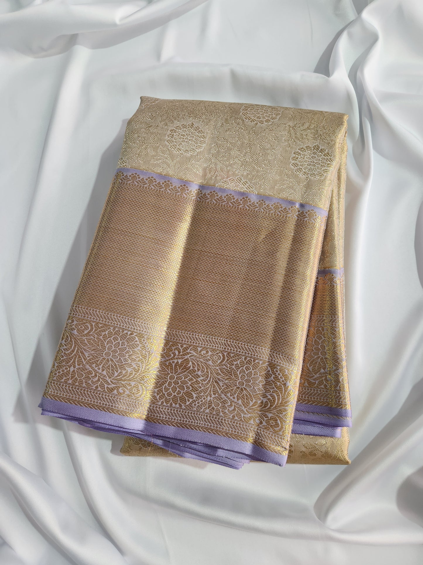 Geometric Symmetry -  Handwoven Pure Silk Tissue Saree with Brocades