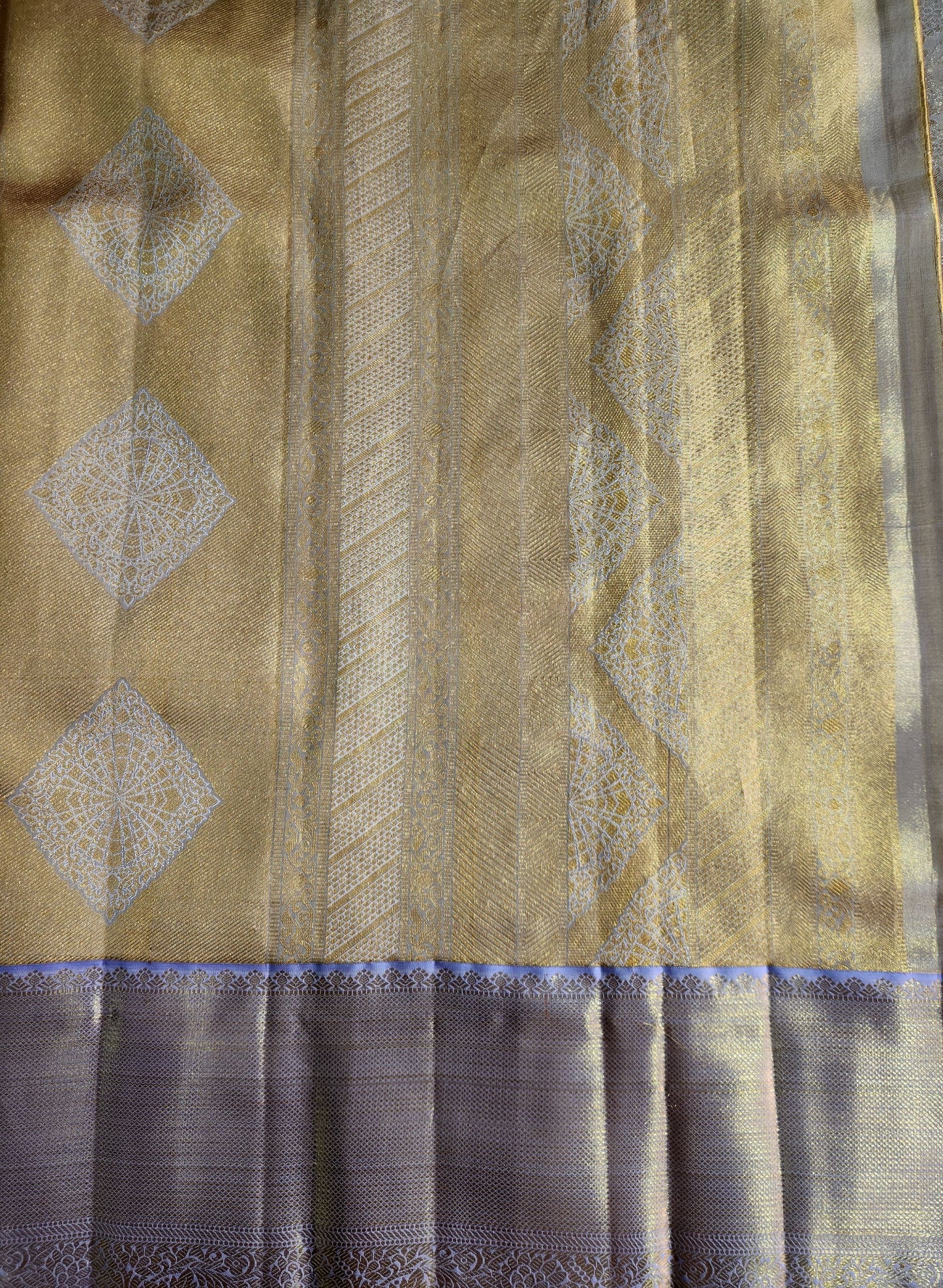 Geometric Symmetry -  Handwoven Pure Silk Tissue Saree with Brocades