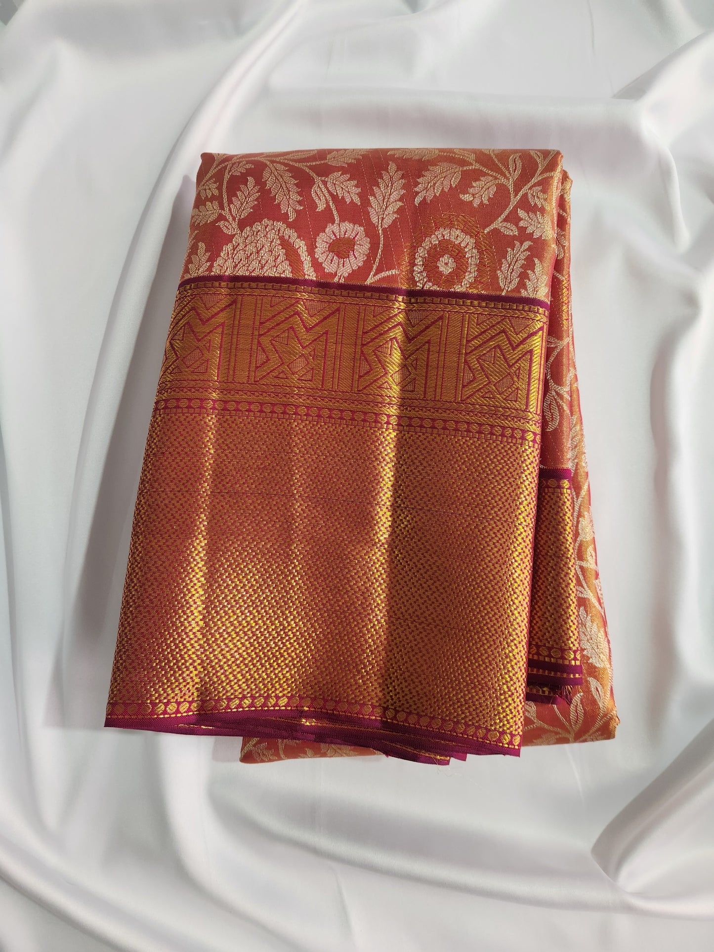 Geometric Symmetry -  Handwoven Pure Silk Tissue Saree with Brocades