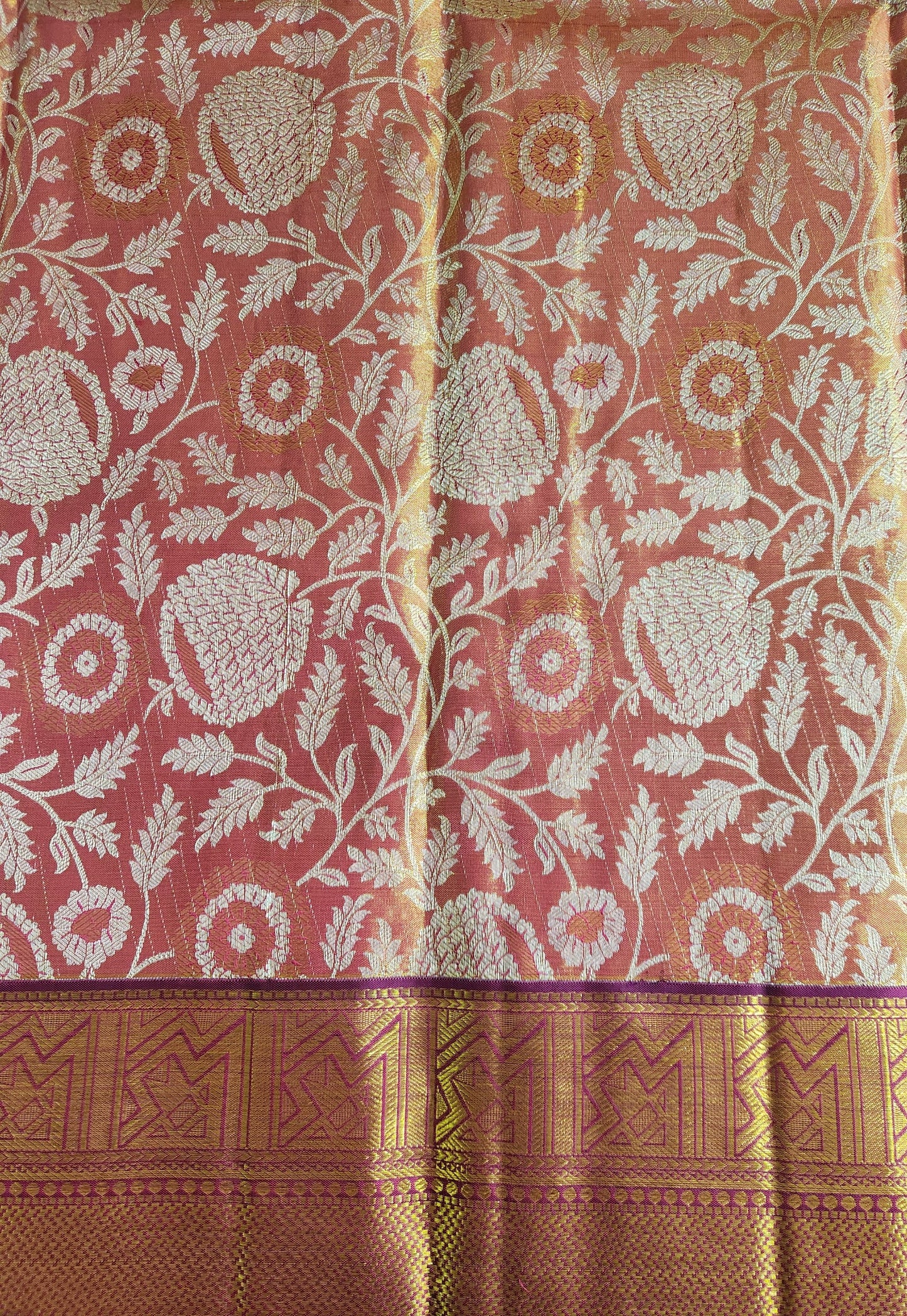 Geometric Symmetry -  Handwoven Pure Silk Tissue Saree with Brocades