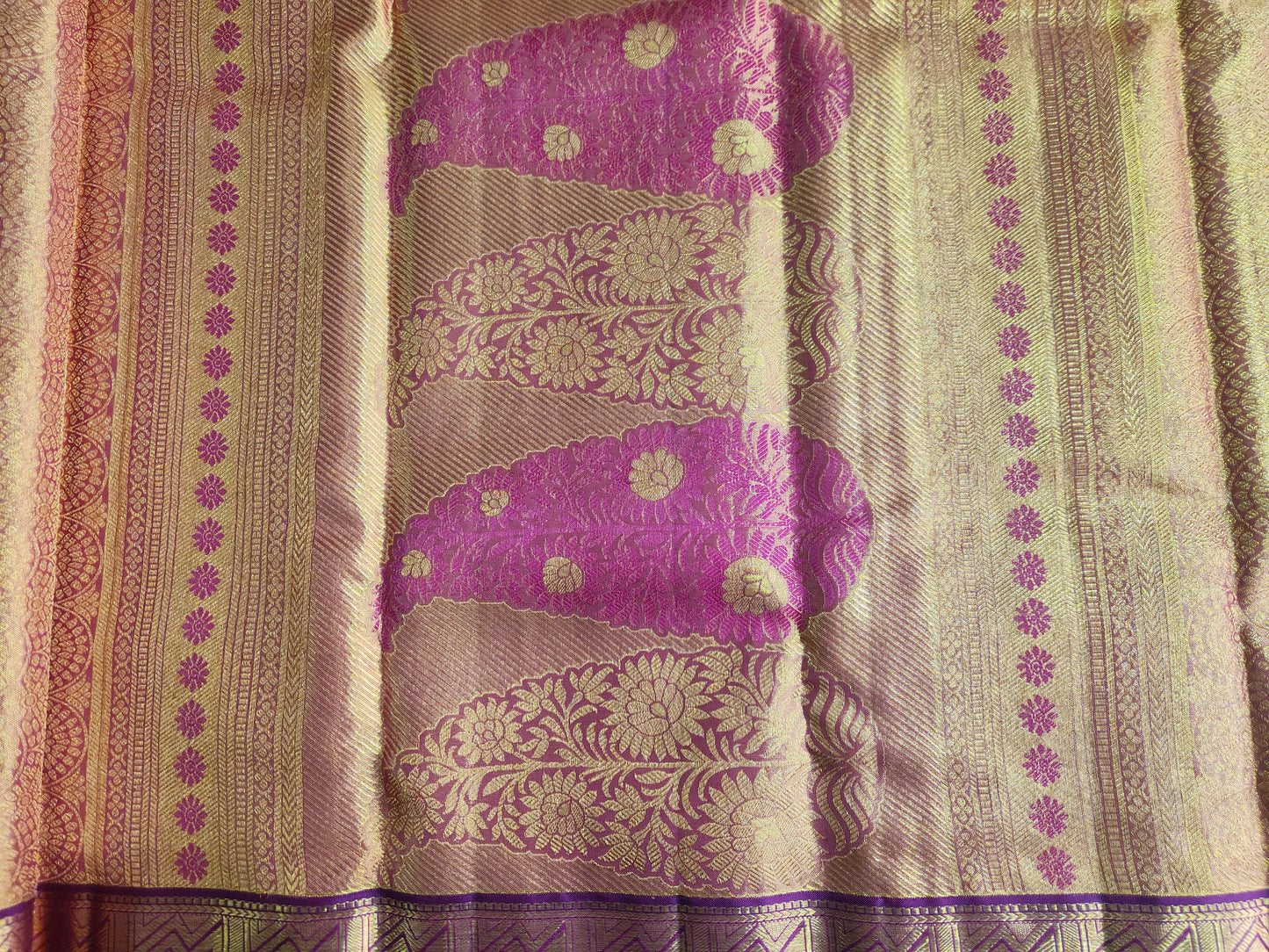 Geometric Symmetry -  Handwoven Pure Silk Tissue Saree with Brocades