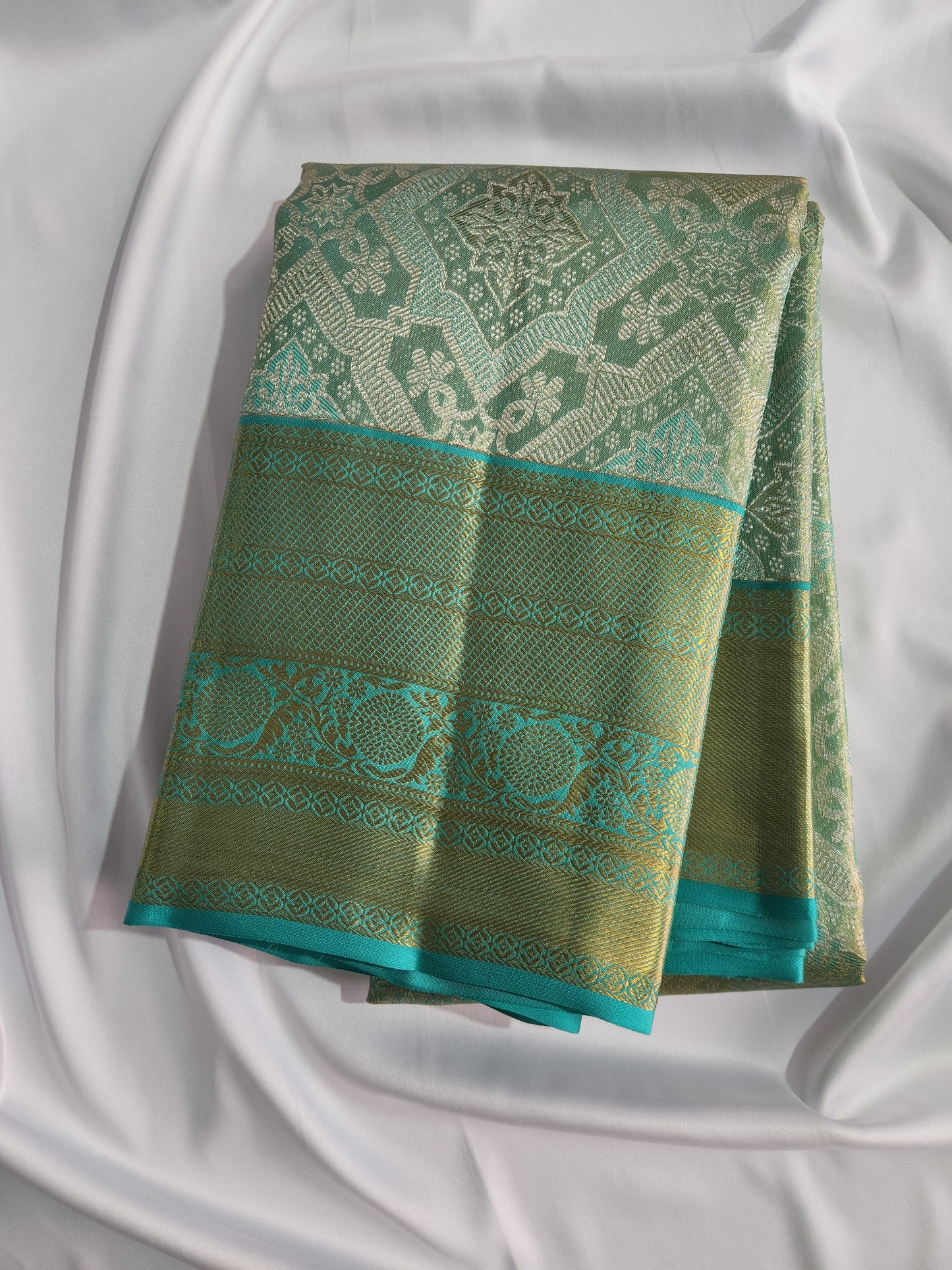 Geometric Symmetry -  Handwoven Pure Silk Tissue Saree with Brocades