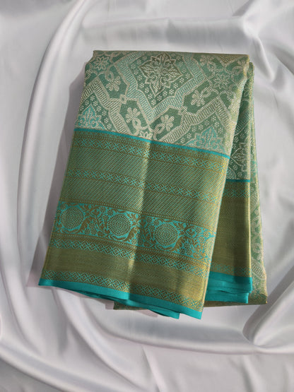 Geometric Symmetry -  Handwoven Pure Silk Tissue Saree with Brocades