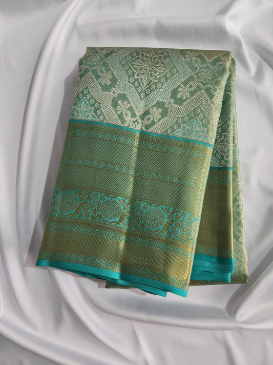Geometric Symmetry -  Handwoven Pure Silk Tissue Saree with Brocades